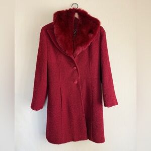 Siena Studio Faux Fur Wool Burgundy Coat Classic Car Single Button X Small XS